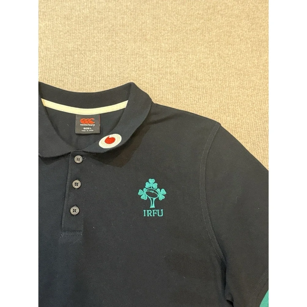 Vintage Canterbury New Zealand Polo Shirt Ireland Rugby Shamrock Large IRFU